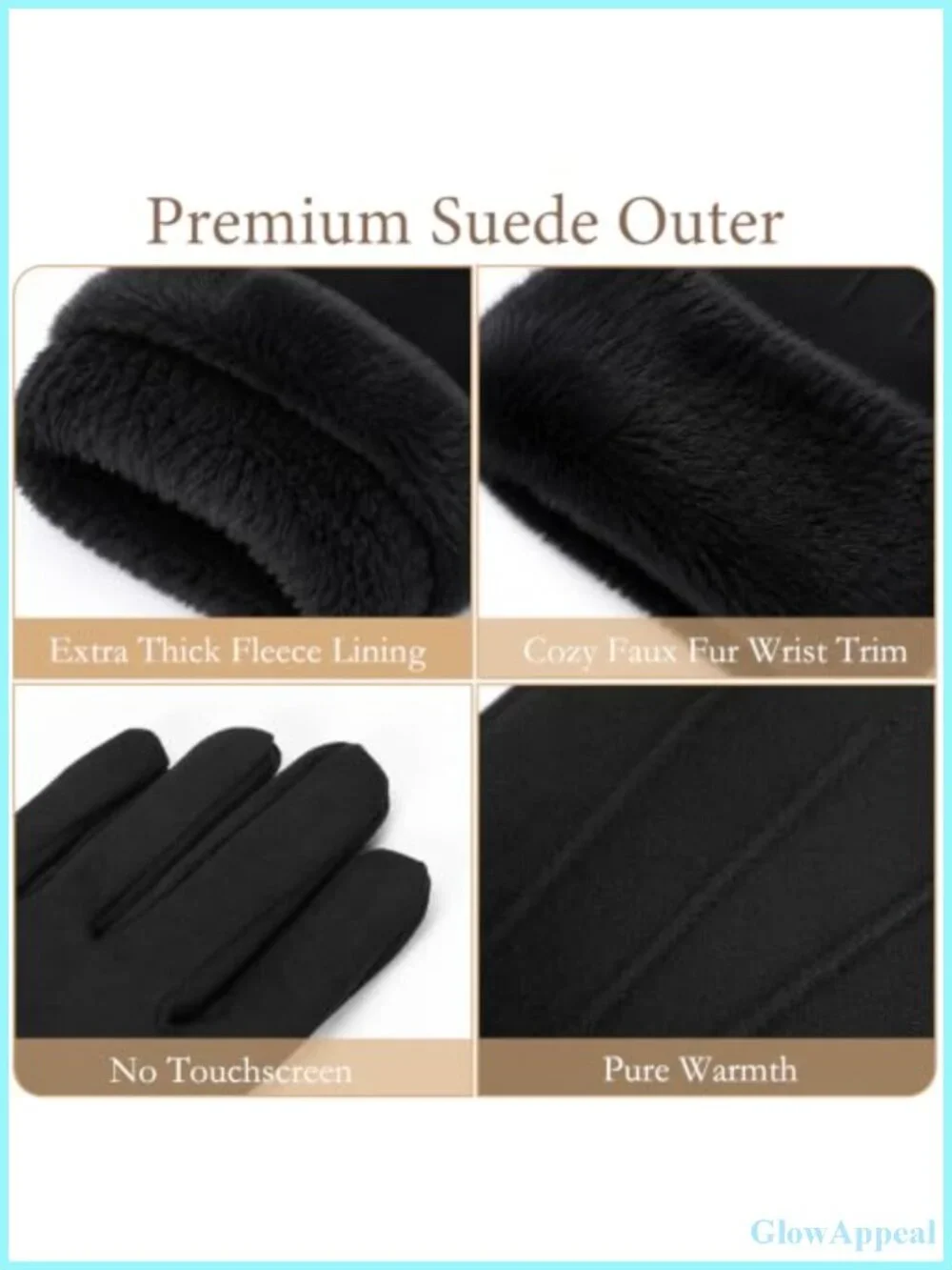 Womens Suede Gloves with Faux Fur Trim, Extra Thick Fleece Lined Winter Gloves